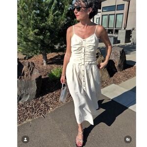 FUTURE COLLECTIVE Cream Ruched Button Front Midi Dress Women's Size Medium new